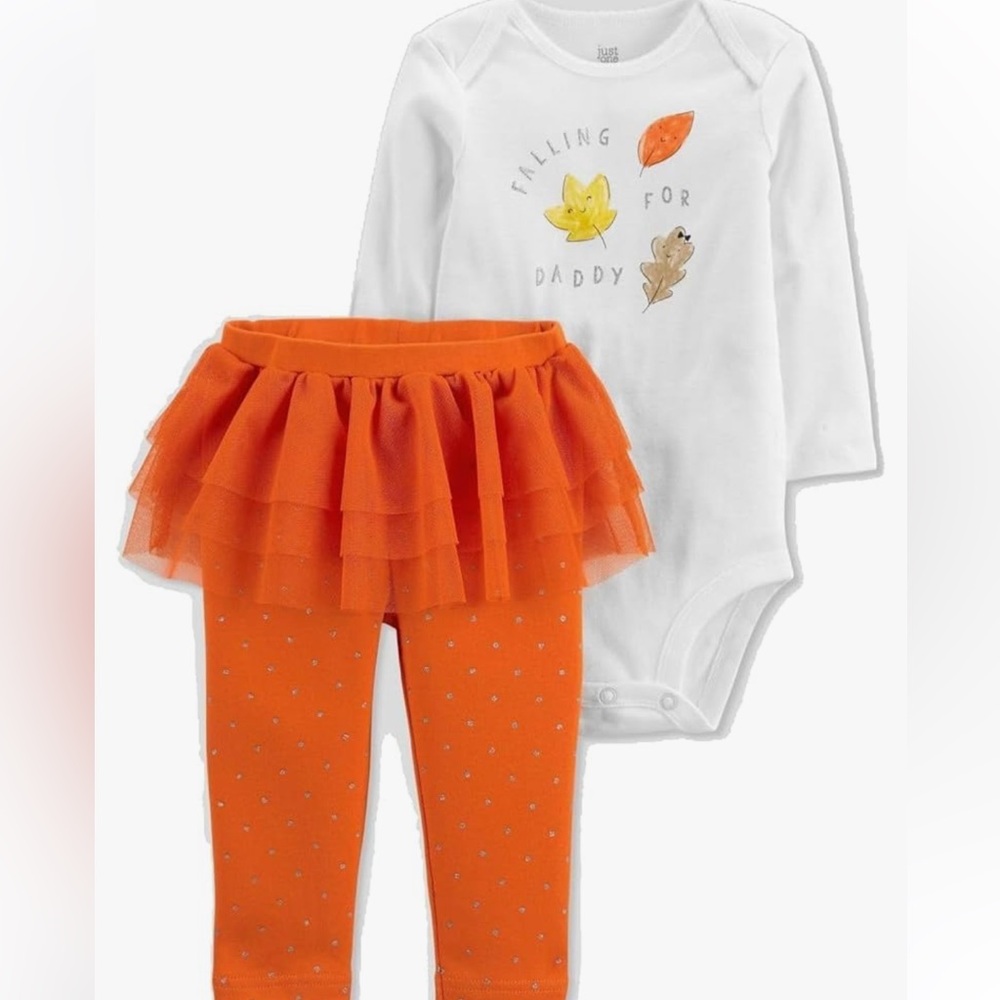 Carter's White and Orange Falling For Daddy Outfit Set